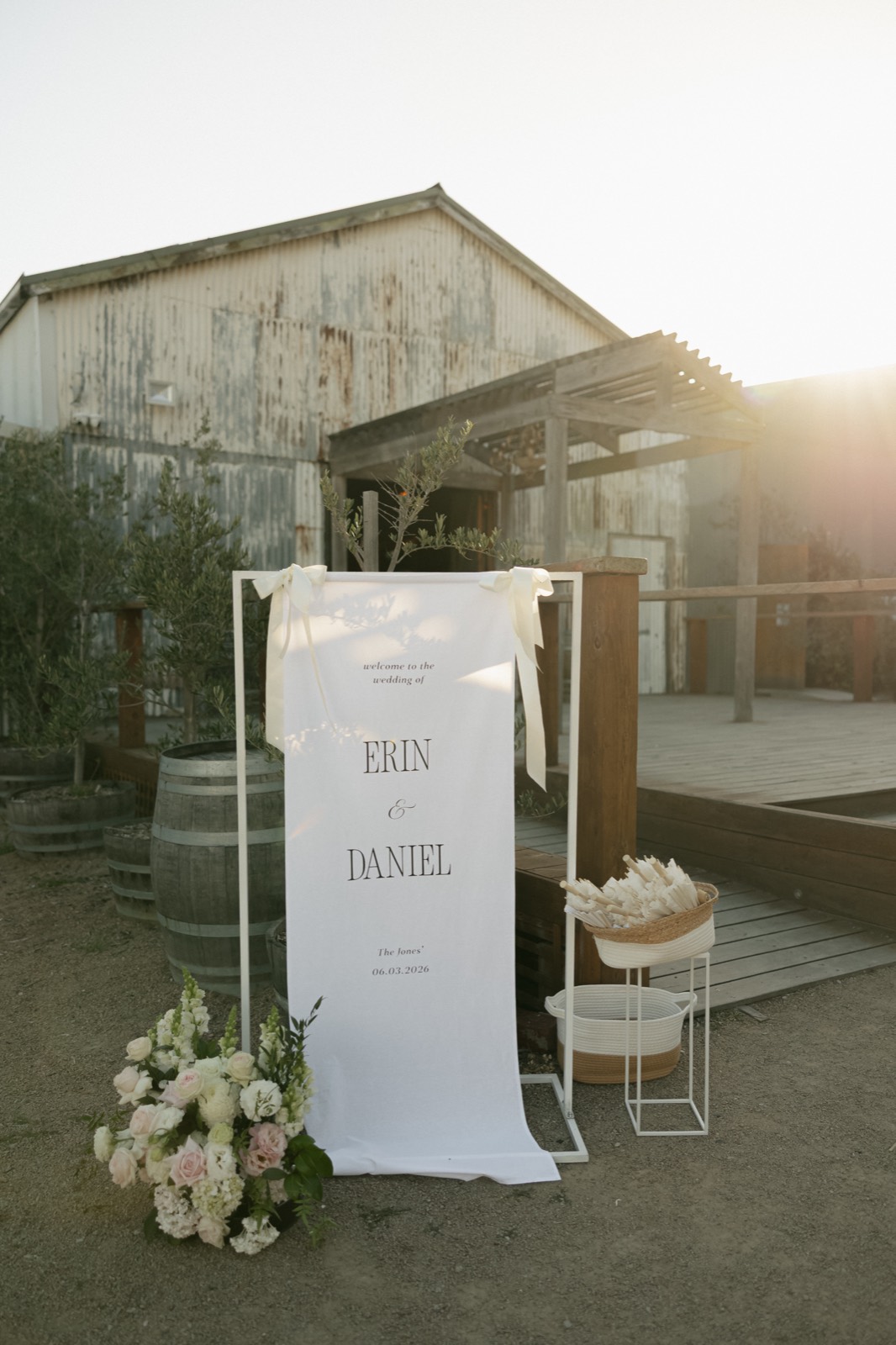 Cloth welcome sign — Erin & Daniel