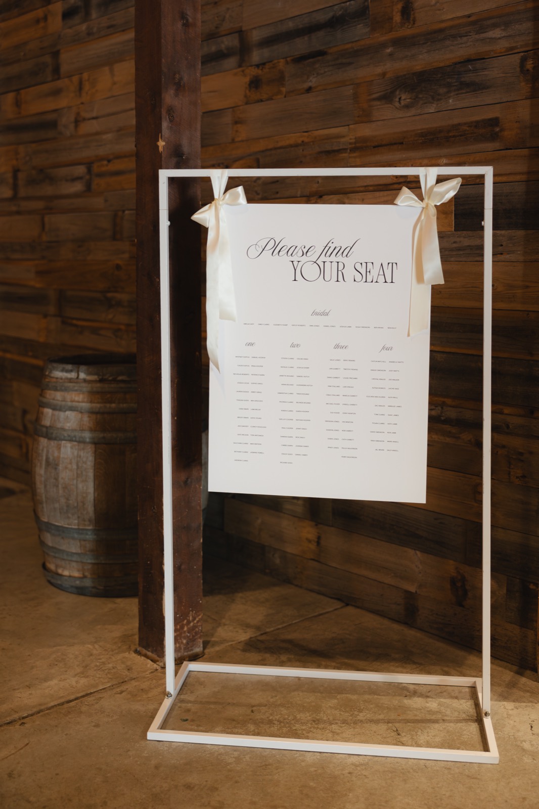 Seating chart on white frame